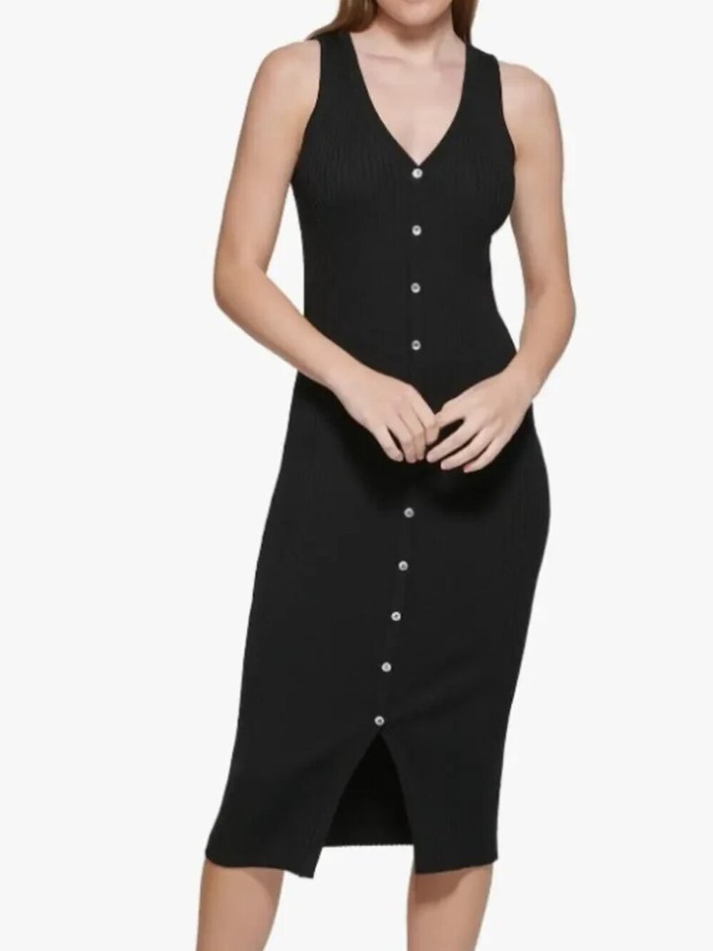 NWT Calvin Klein Sleeveless Ribbed Bodycon Dress Button Down